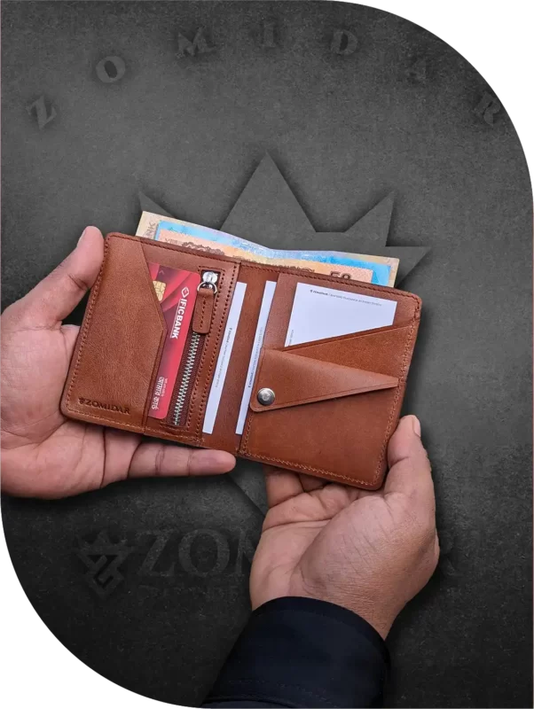 Zomidar Premium Quality Original Leather Bi-Fold Wallet For Men (The Gal) With Zipper Pocket