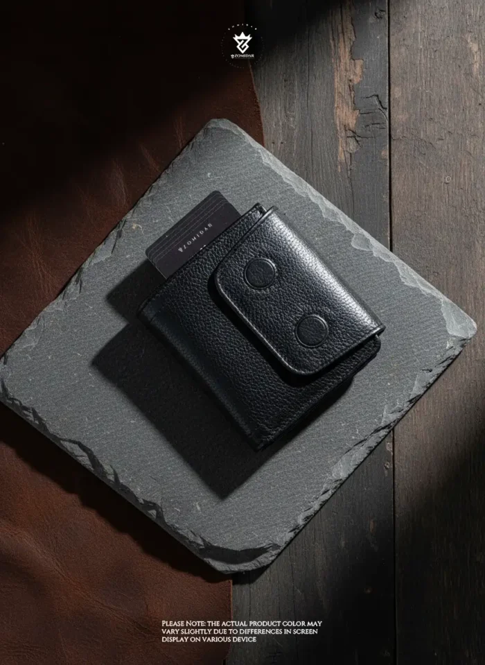 Mini Magnetic Swipe Up Card Holder Bifold Genuine Leather Wallet (The PopMag)