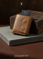 Mini Magnetic Swipe Up Card Holder Bifold Genuine Leather Wallet (The PopMag)