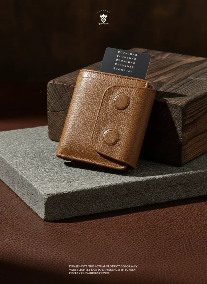 Mini Magnetic Swipe Up Card Holder Bifold Genuine Leather Wallet (The PopMag)
