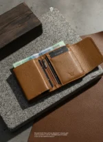 Mini Magnetic Swipe Up Card Holder Bifold Genuine Leather Wallet (The PopMag)