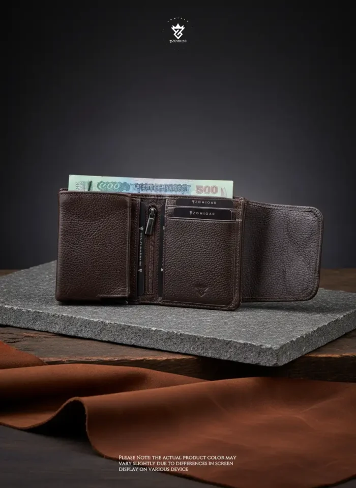 Mini Magnetic Swipe Up Card Holder Bifold Genuine Leather Wallet (The PopMag)