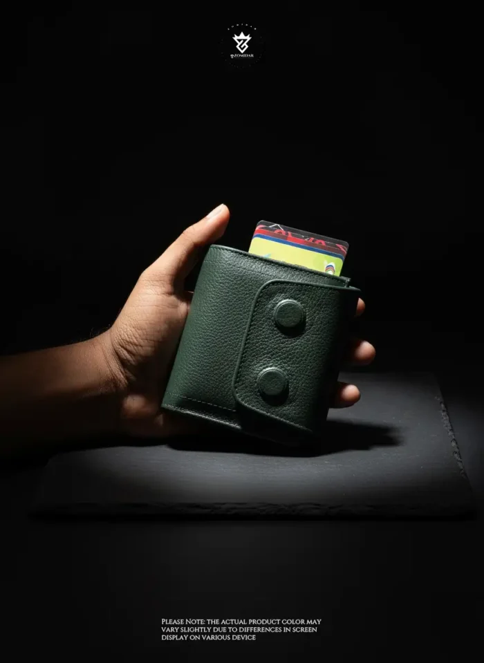 Mini Magnetic Swipe Up Card Holder Bifold Genuine Leather Wallet (The PopMag)
