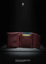 Mini Magnetic Swipe Up Card Holder Bifold Genuine Leather Wallet (The PopMag)