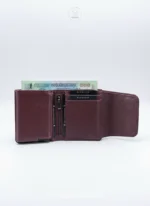 Mini Magnetic Swipe Up Card Holder Bifold Genuine Leather Wallet (The PopMag)