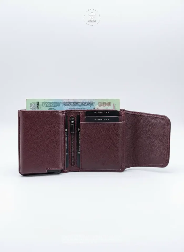 Mini Magnetic Swipe Up Card Holder Bifold Genuine Leather Wallet (The PopMag)