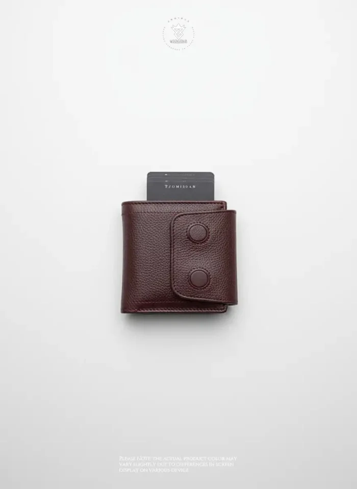 Mini Magnetic Swipe Up Card Holder Bifold Genuine Leather Wallet (The PopMag)